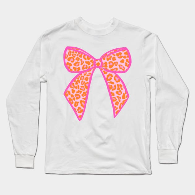 Bow in Pink and Orange Leopard Print Spots Long Sleeve T-Shirt by OneThreeSix